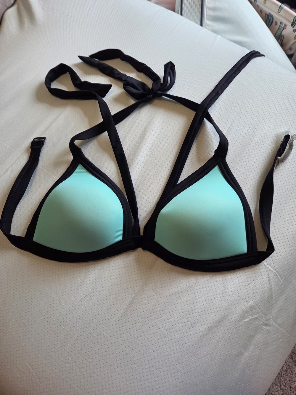Victoria's Secret Aqua/Turquoise and Black Triangle Bikini Top
